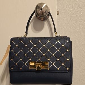 Michael Kors  Navy Satchel with Gold Studs